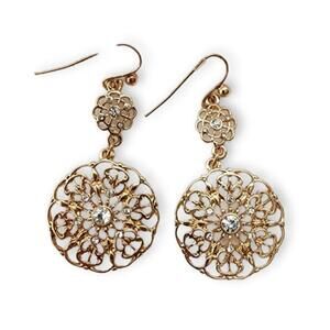SOLD- Gold Crystal Mediallion Earrings